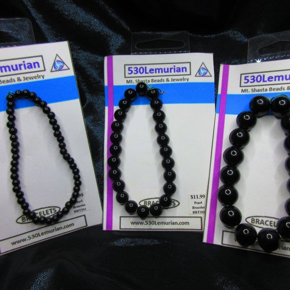 Black Glass Pearl 7" Stretchy Bracelet Lot Of 3 Different Bracelets - Picture 1 of 4